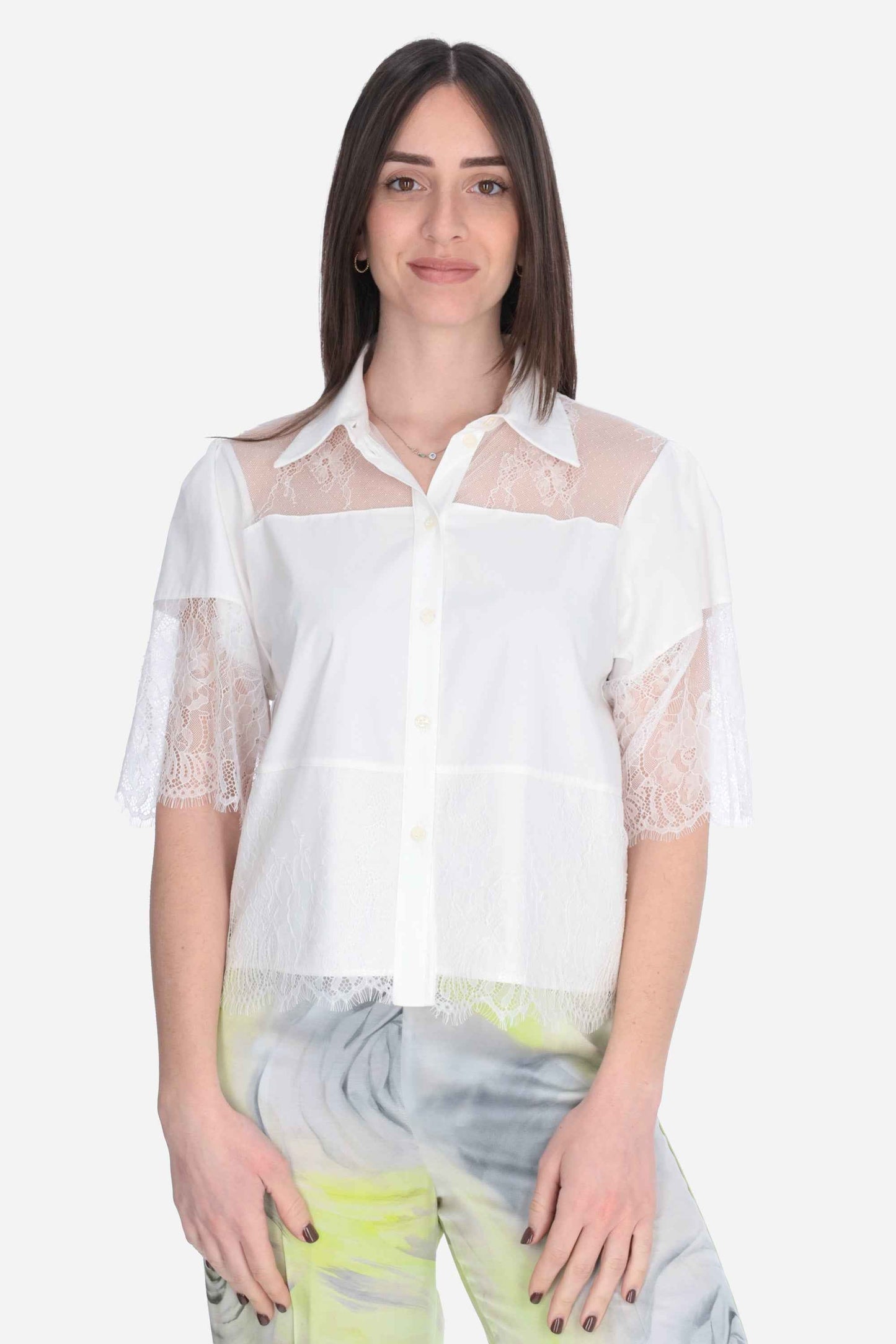 CAMICIA M/C COTONE C/PIZZO