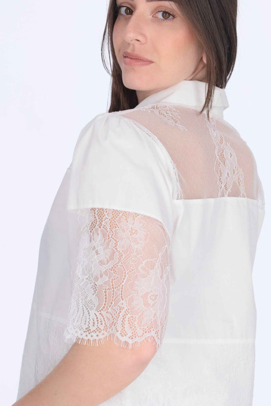 CAMICIA M/C COTONE C/PIZZO