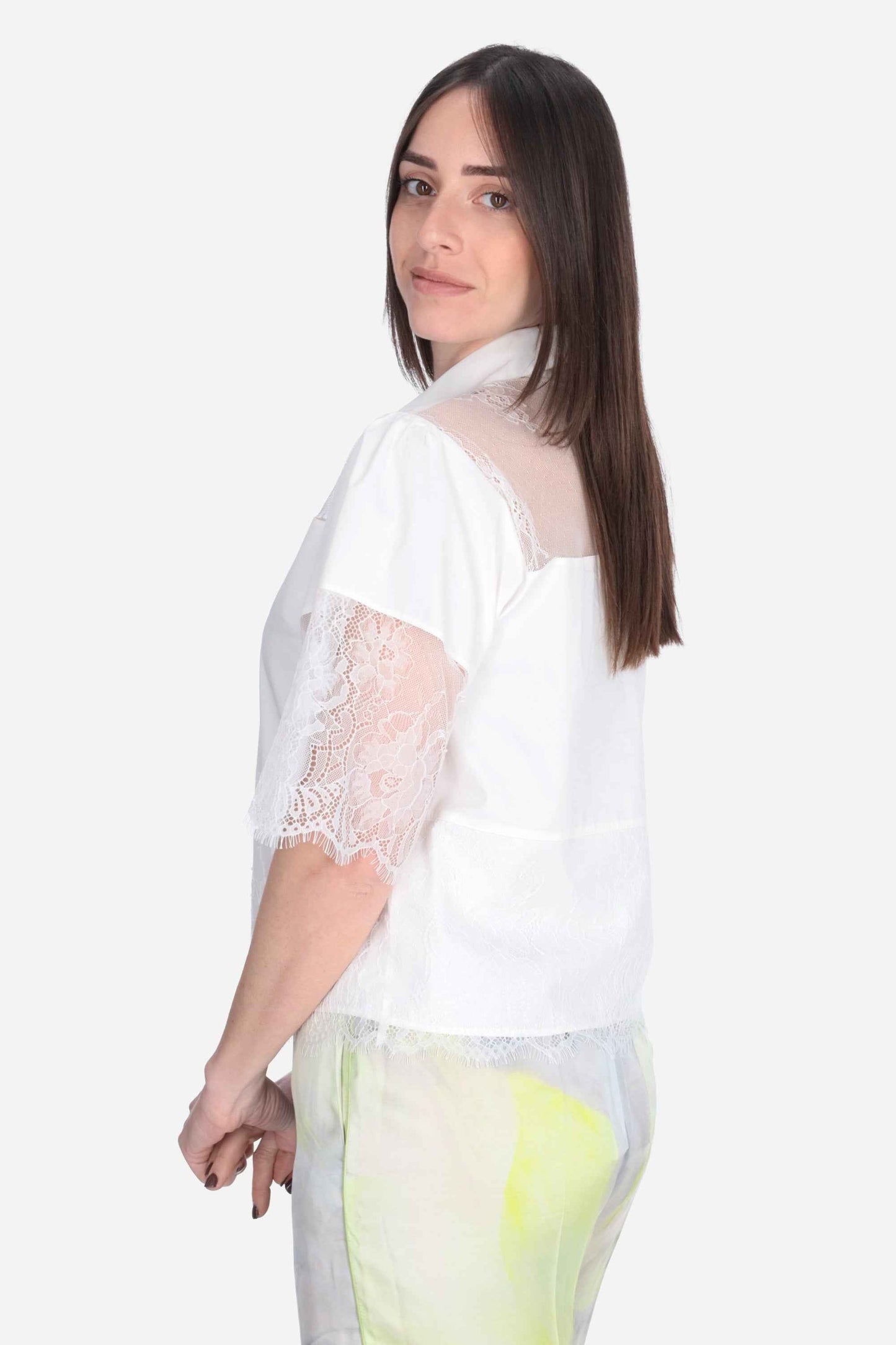 CAMICIA M/C COTONE C/PIZZO