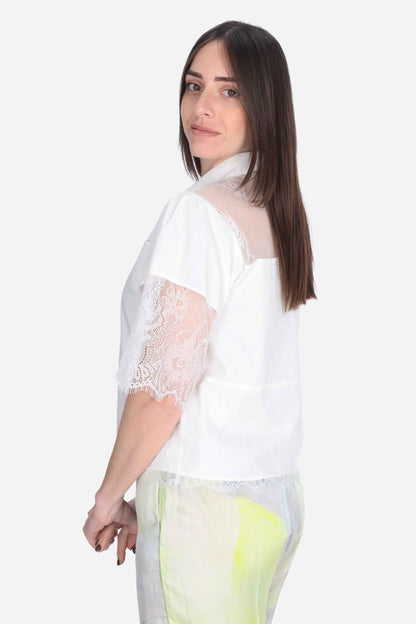 CAMICIA M/C COTONE C/PIZZO